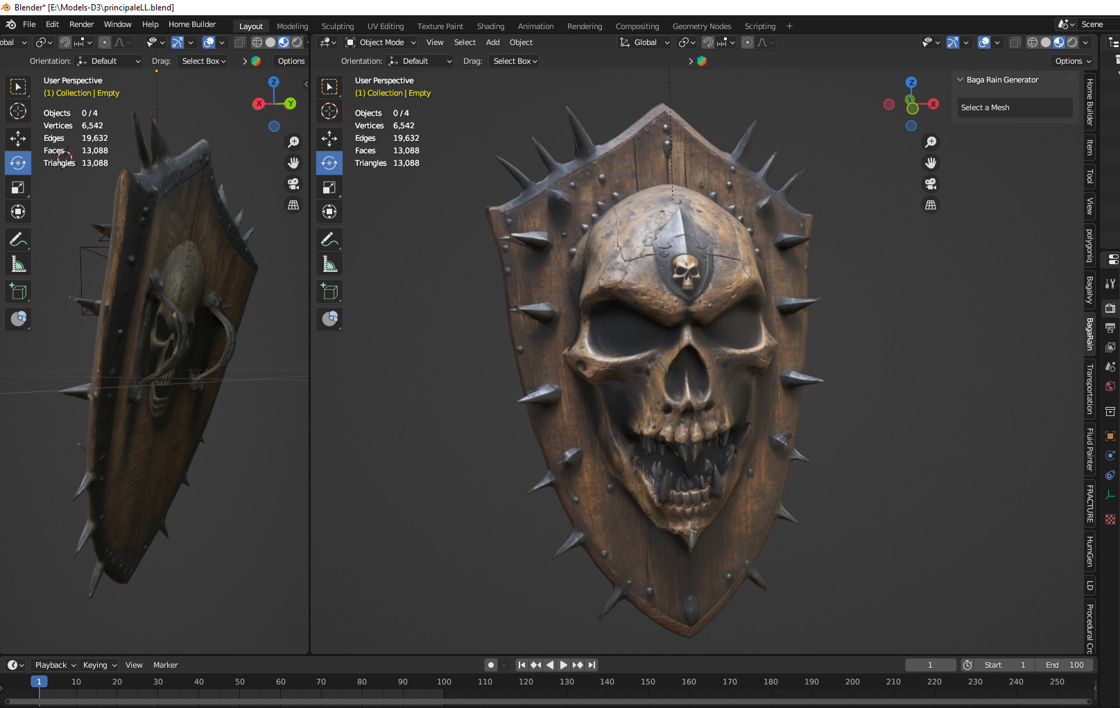 skull wooden shield  Low-poly 3D model_2