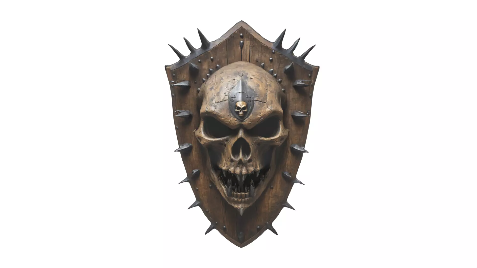 skull wooden shield  Low-poly 3D model_0