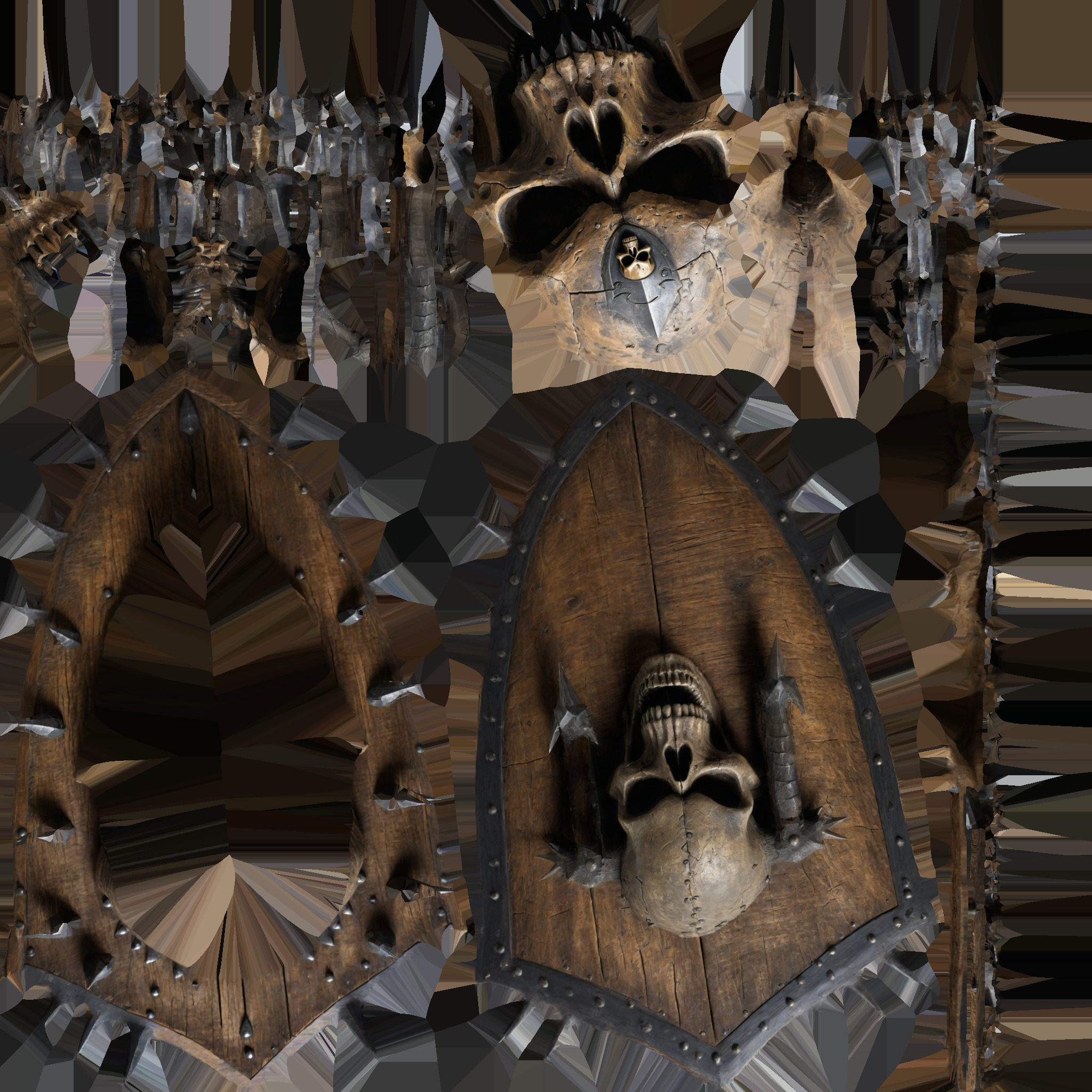 skull wooden shield  Low-poly 3D model_7