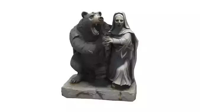 woman with bear statue 