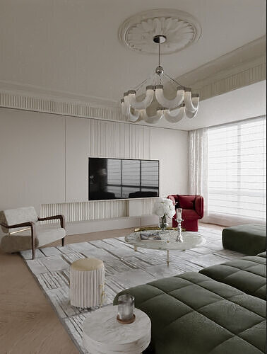 French light luxury style living room 3D model