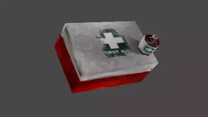 Retro Low-Poly Medical Bottle and First Aid Box PS1 Horror Style Low-poly 3D model