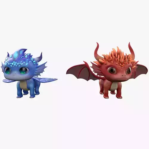 Cartoon Dragon RED and BLUE
