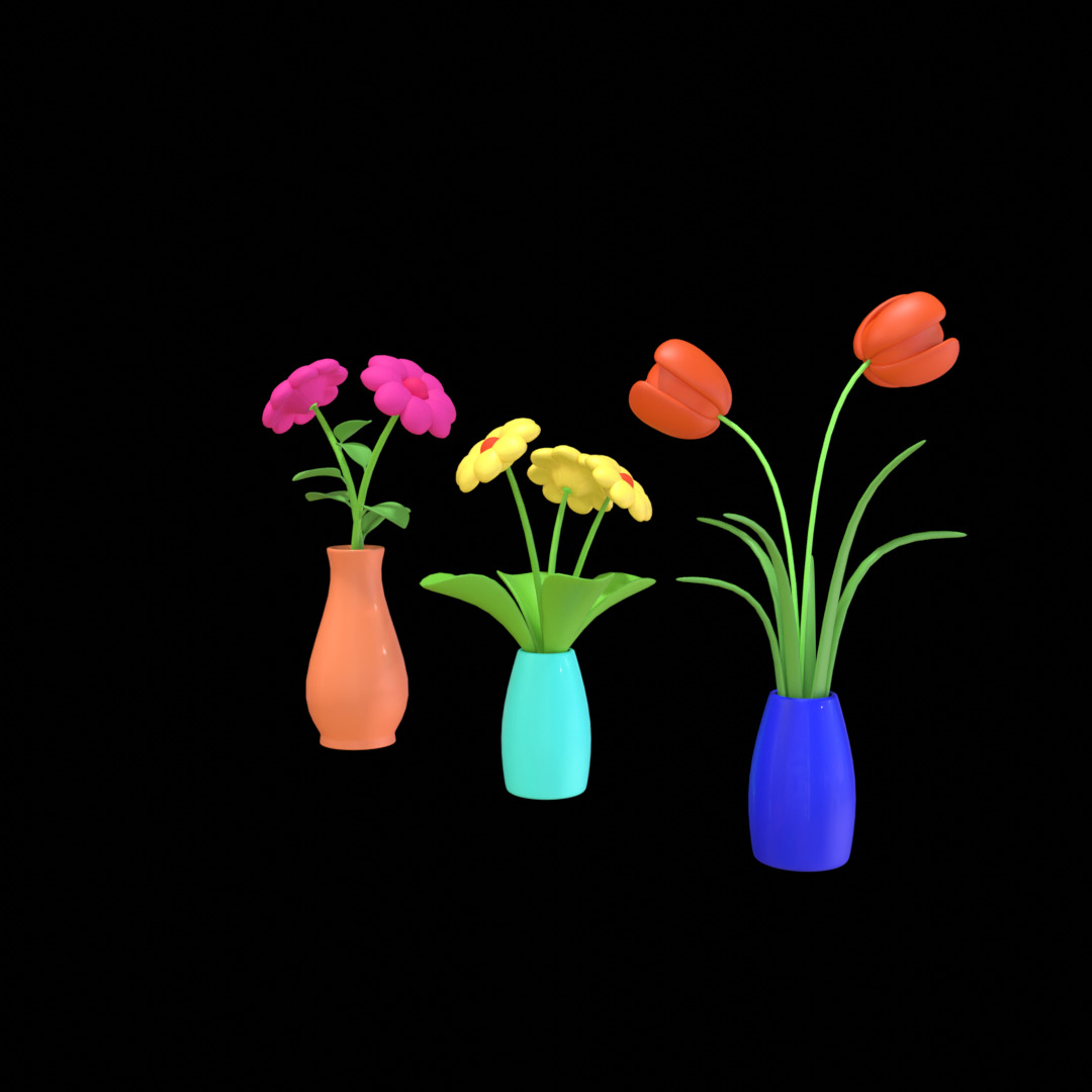 Flower Vase Set Low Poly 3D Model 3D model_4