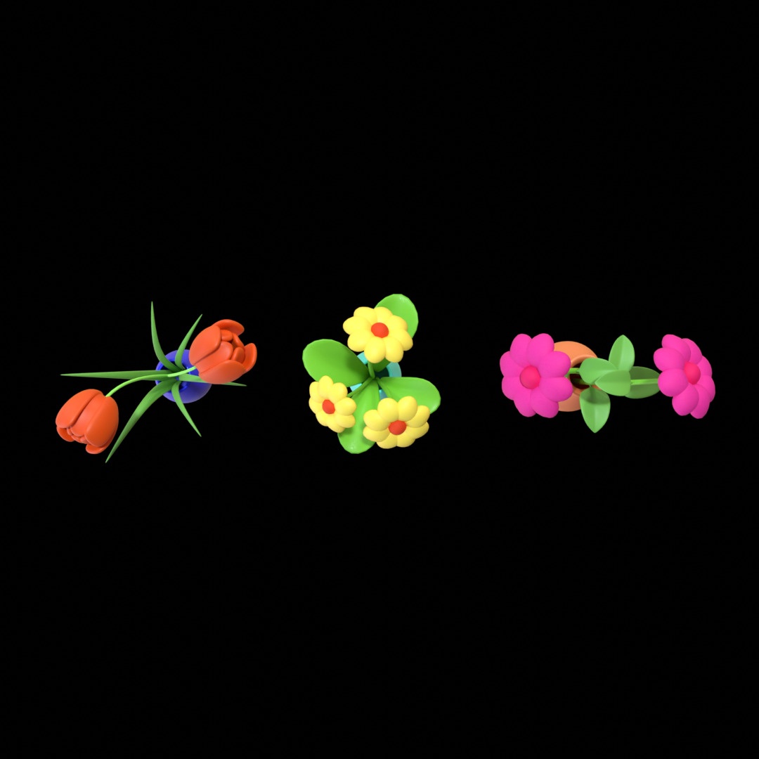 Flower Vase Set Low Poly 3D Model 3D model_6