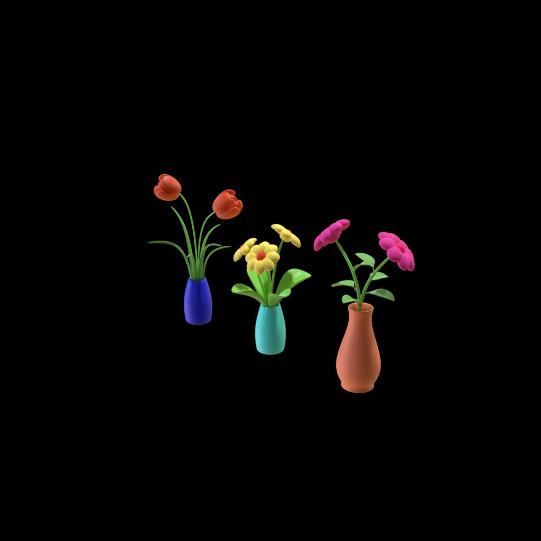 Flower Vase Set Low Poly 3D Model 3D model_3