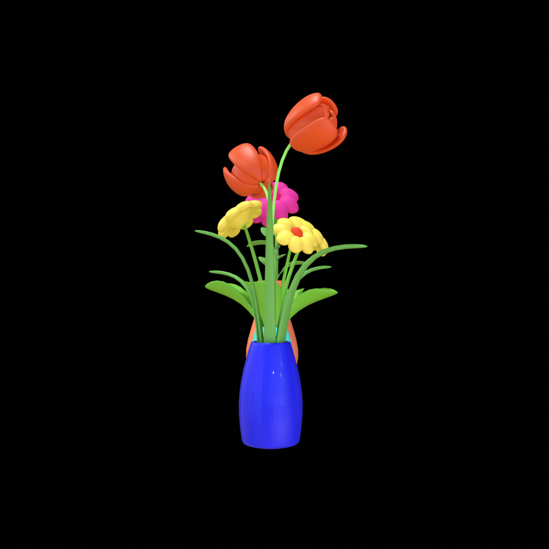 Flower Vase Set Low Poly 3D Model 3D model_1