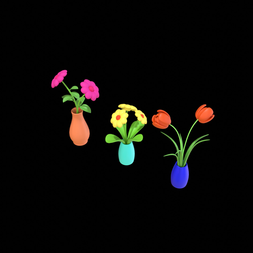 Flower Vase Set Low Poly 3D Model 3D model_5