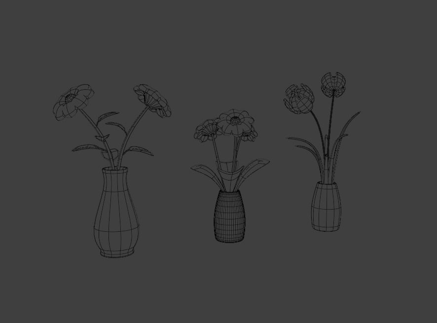 Flower Vase Set Low Poly 3D Model 3D model_2