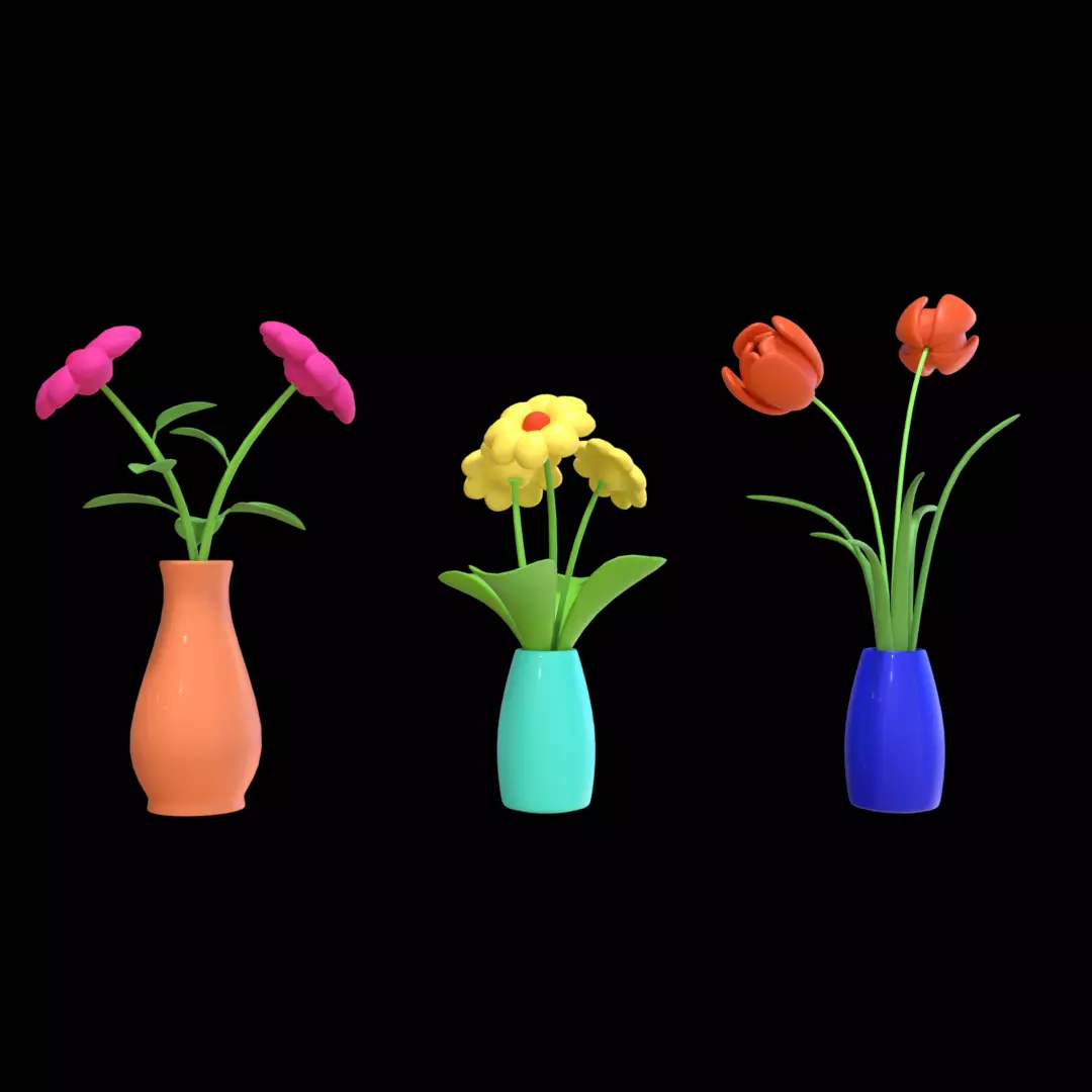 Flower Vase Set Low Poly 3D Model 3D model_0