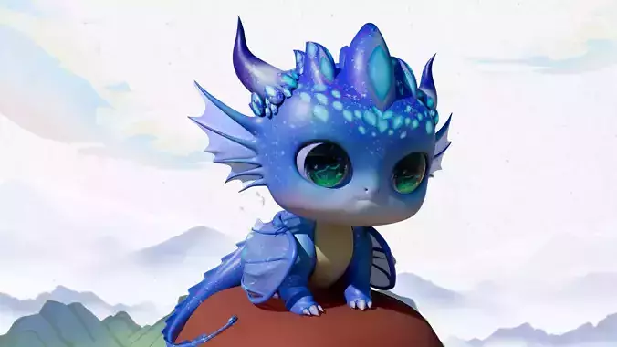 Cartoon Dragon BLUE - MAYA Rigged and Blender