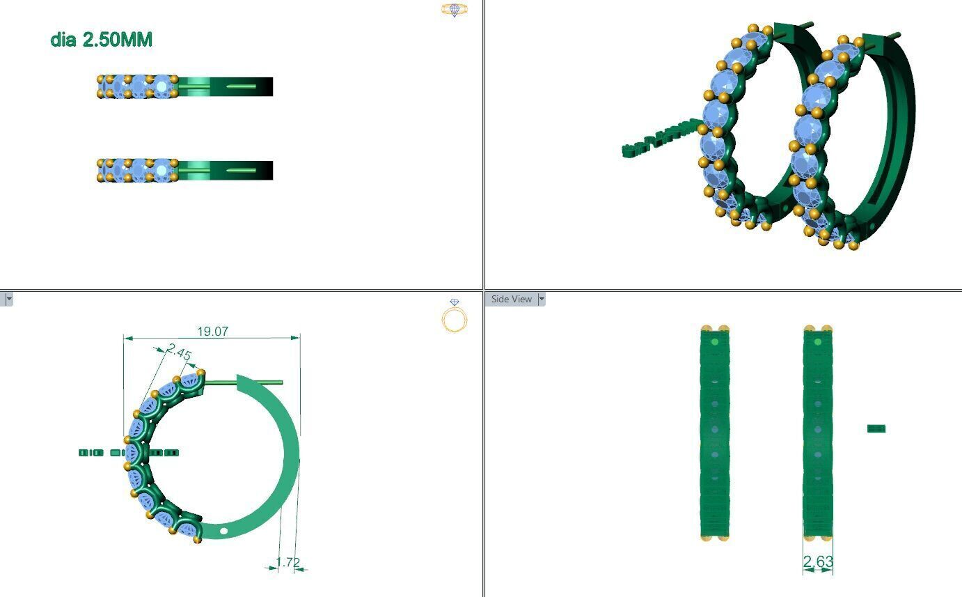 Earring rings design With Diamonds 3D print model 3D print model_5