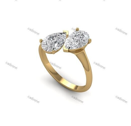 Pear Cut Twin Diamond Bypass Ring-3D Model 3D print model