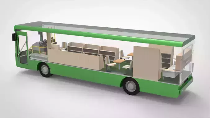 Innovative Mobile Library on Wheels with Interior Design Low-poly 3D model