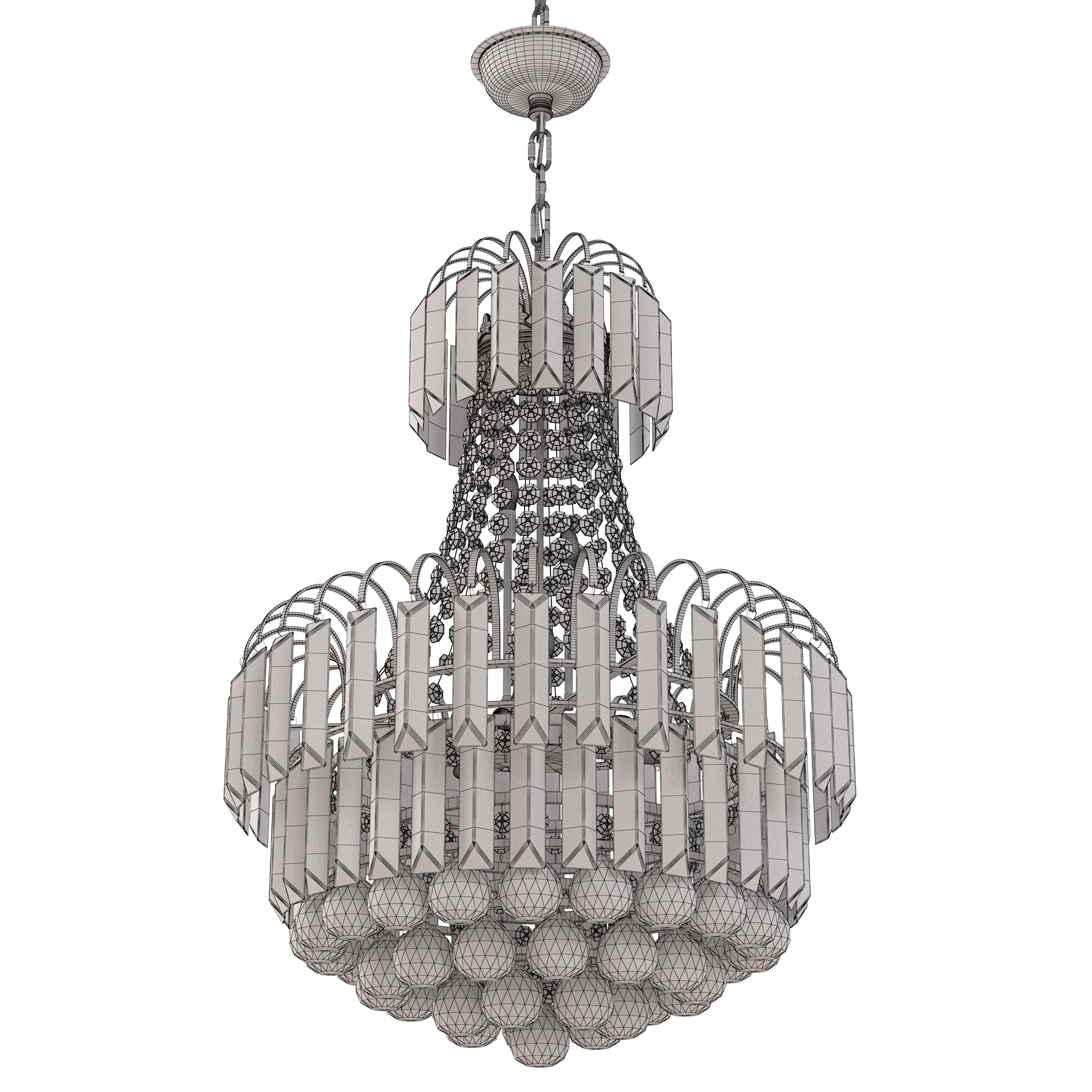 Luxury Crystal Pendant Lamp Chandelier Light Fixture 3D model_7