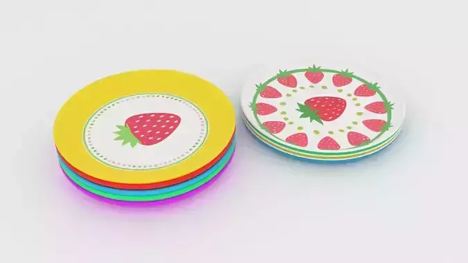 Plates set Low-poly 3D model