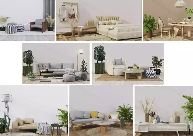 Interior house set - livingroom and bedroom