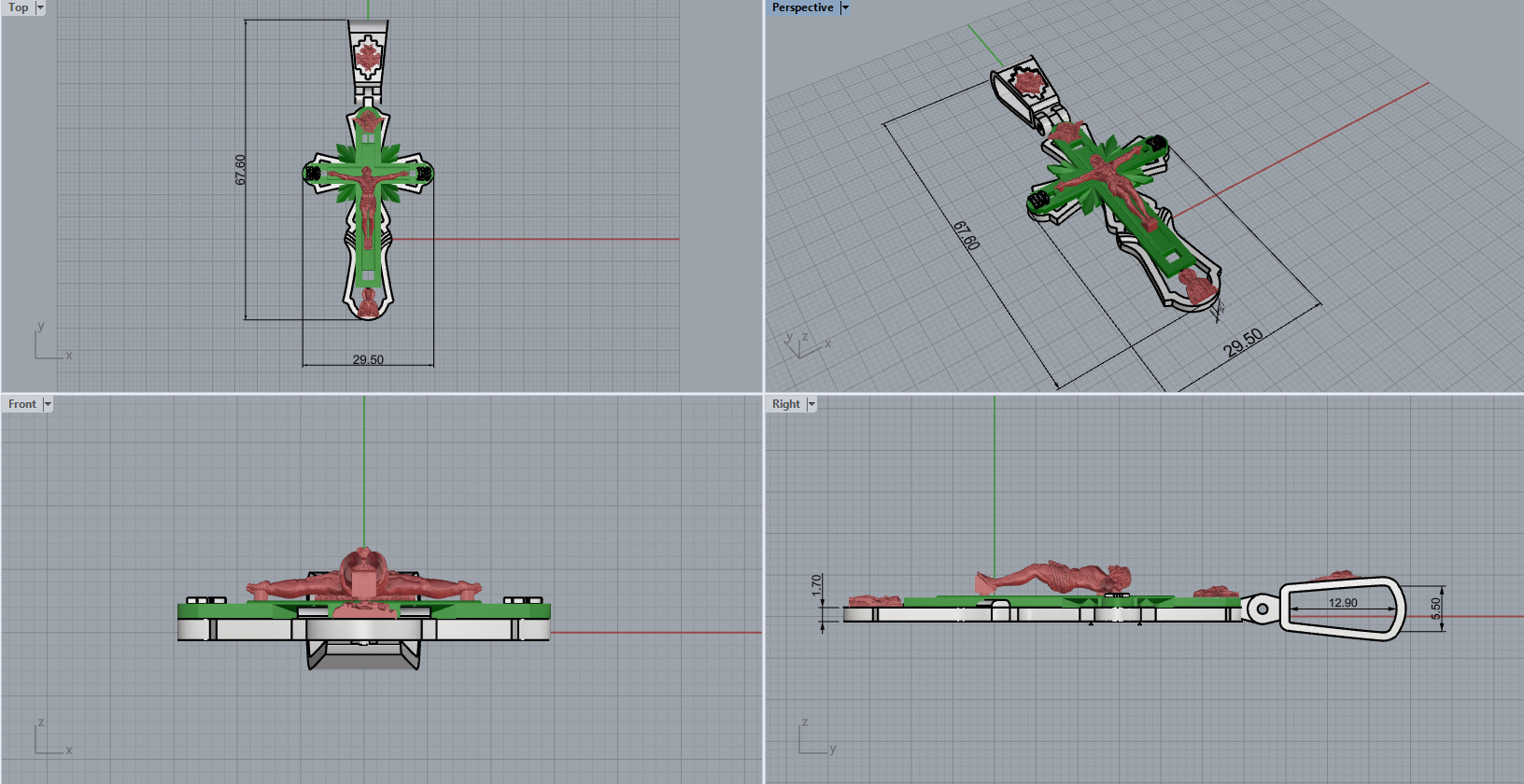 Cross Pendant Chain 40008 3D print model_11
