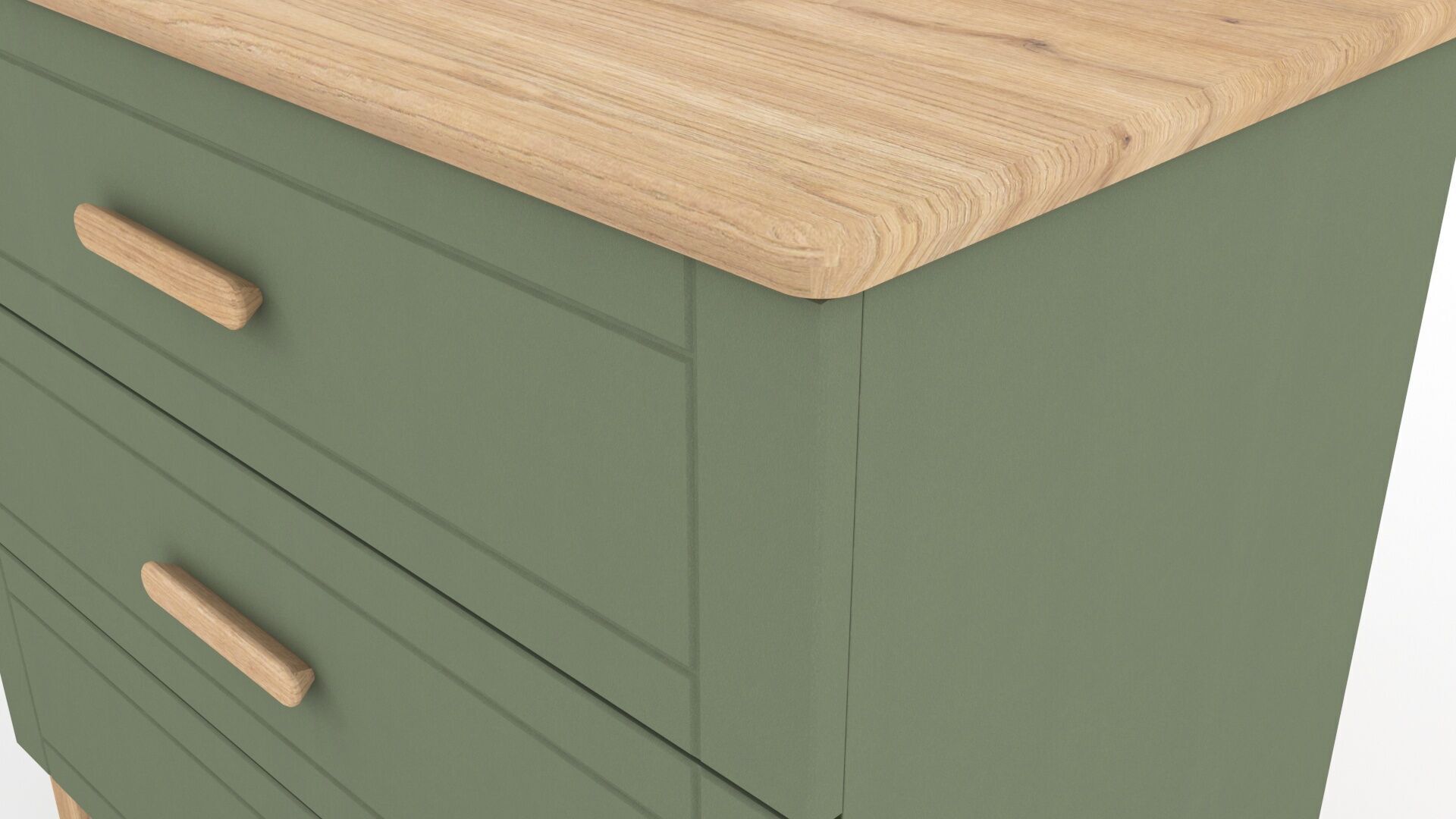 Chest 3 Drawer Two Tone Matt Dark Olive Green and Solid Oak  3D model_3