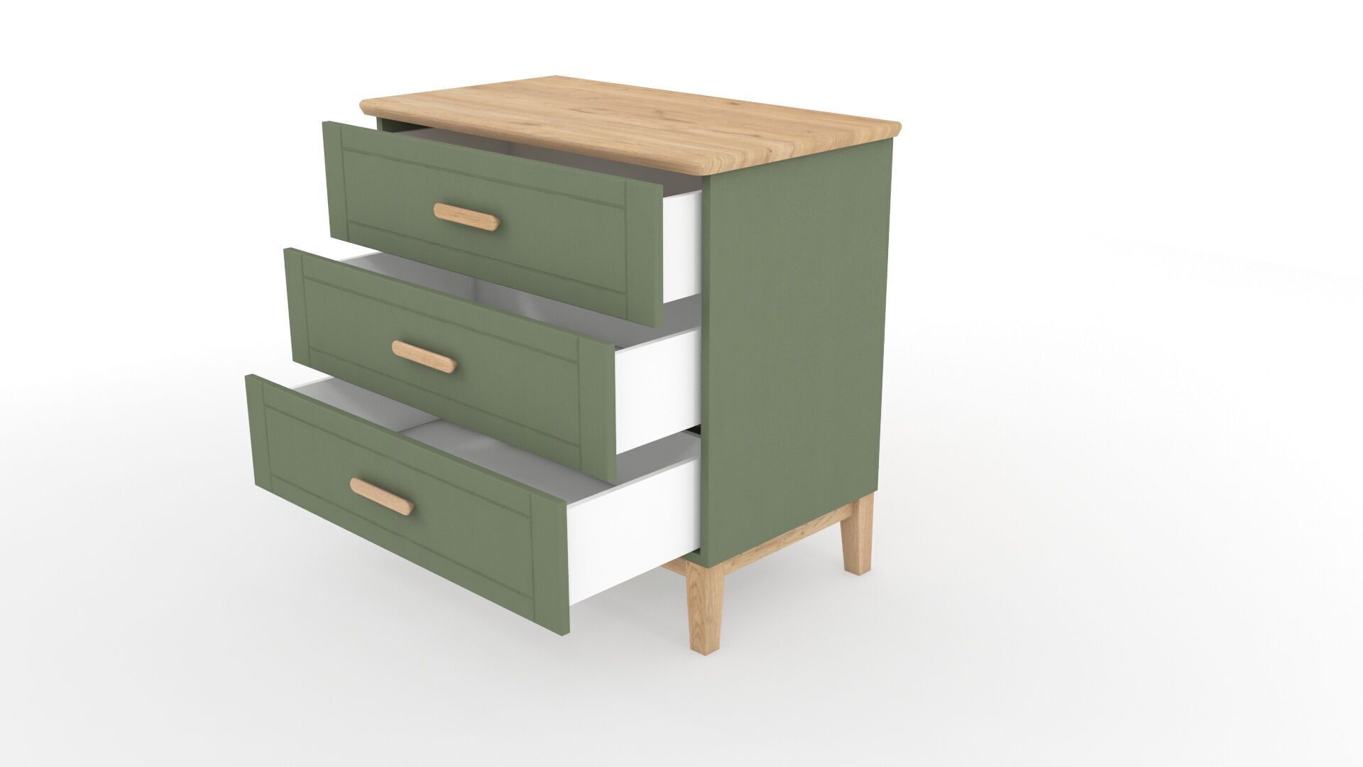 Chest 3 Drawer Two Tone Matt Dark Olive Green and Solid Oak  3D model_8