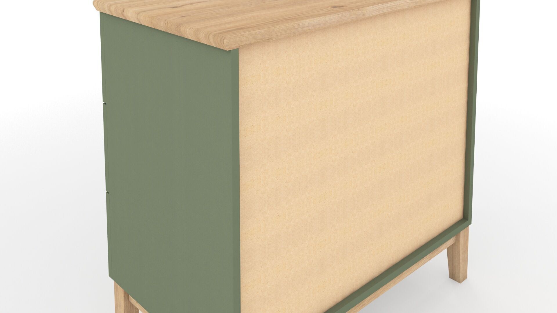 Chest 3 Drawer Two Tone Matt Dark Olive Green and Solid Oak  3D model_9
