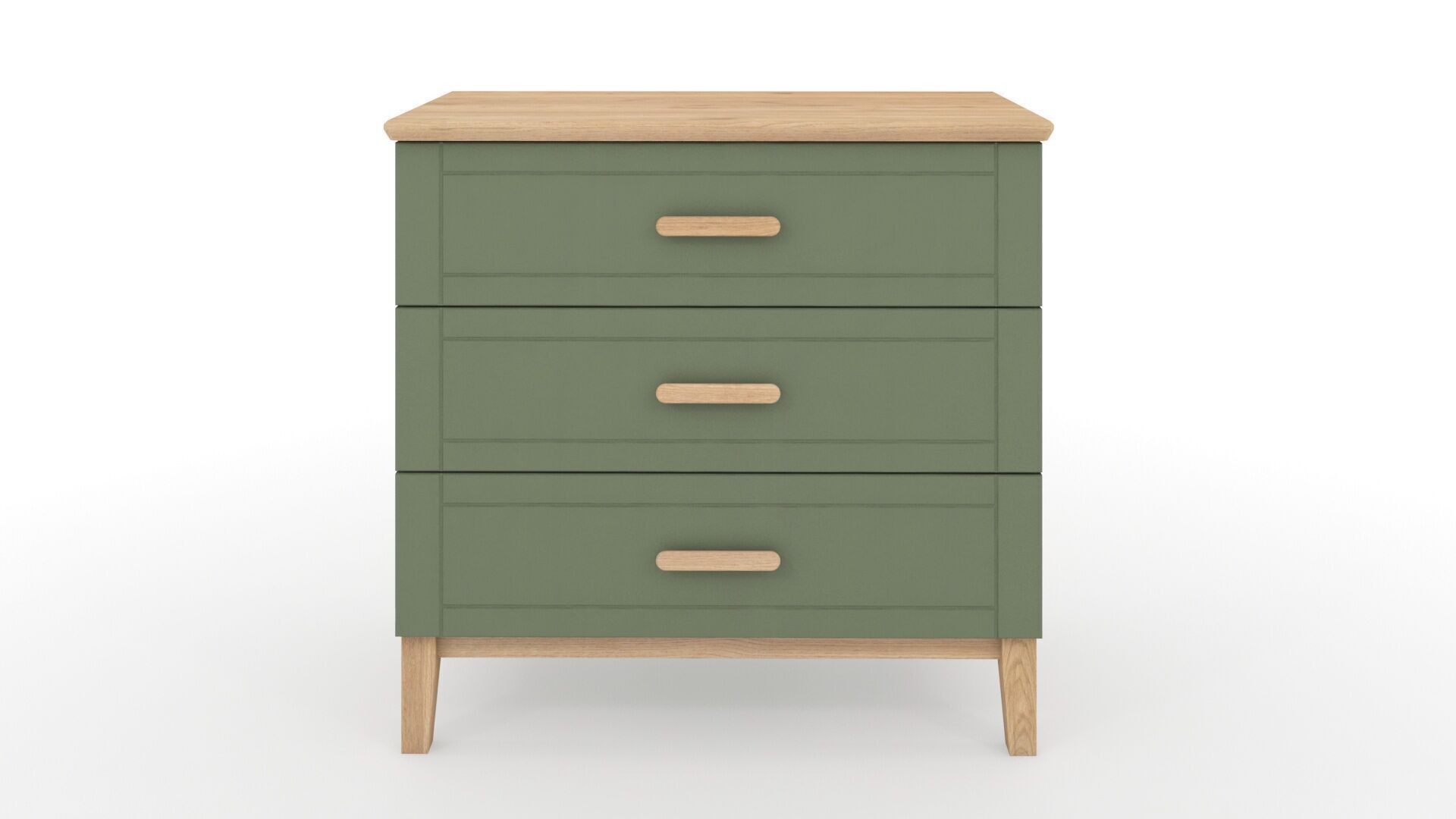 Chest 3 Drawer Two Tone Matt Dark Olive Green and Solid Oak  3D model_1