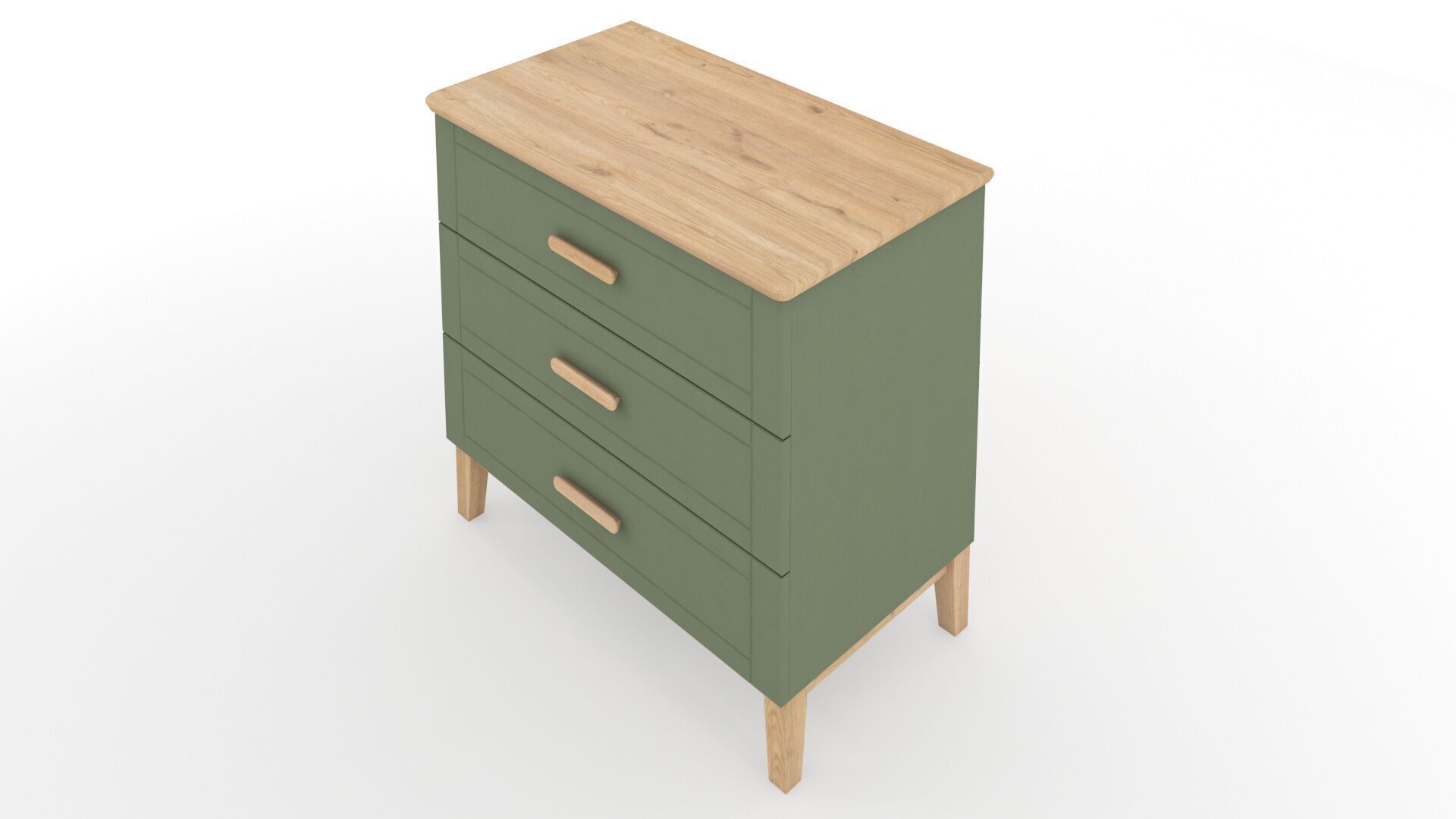 Chest 3 Drawer Two Tone Matt Dark Olive Green and Solid Oak  3D model_2