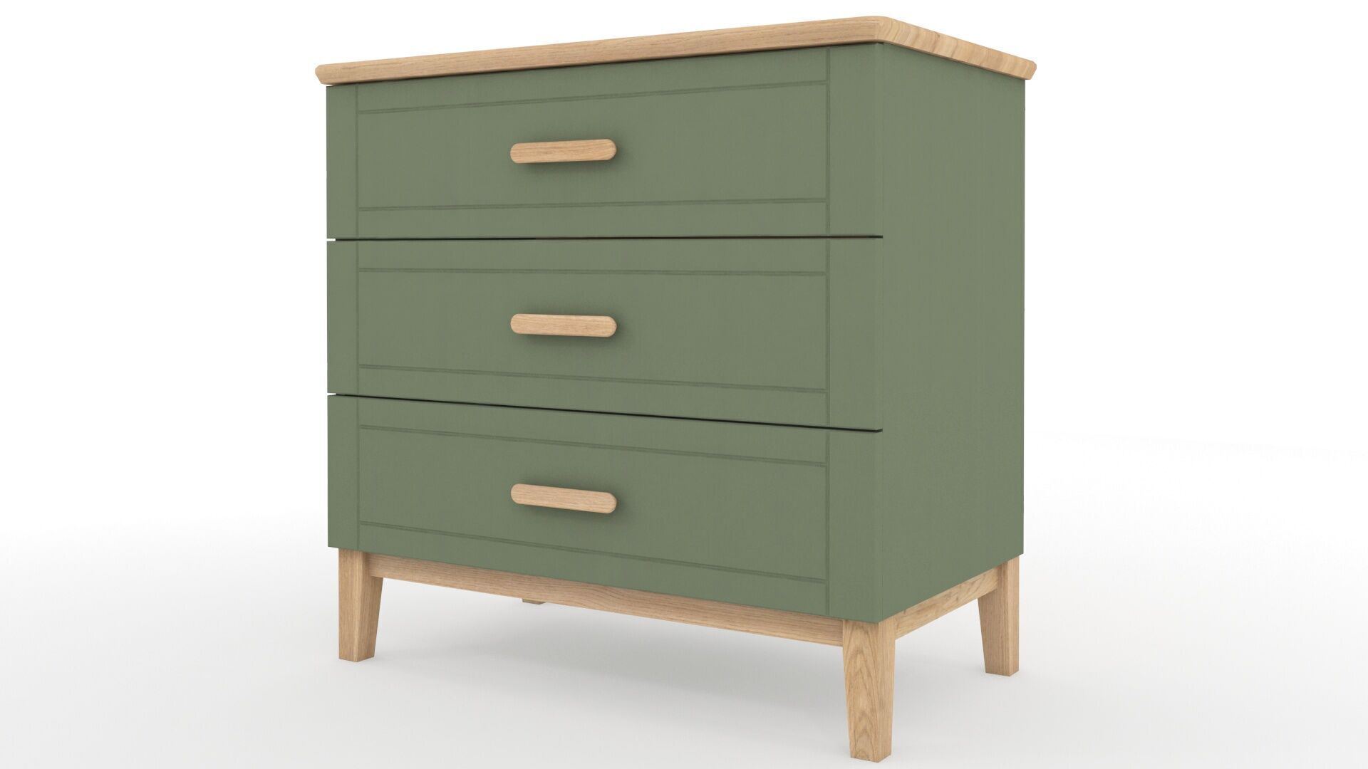 Chest 3 Drawer Two Tone Matt Dark Olive Green and Solid Oak  3D model_6