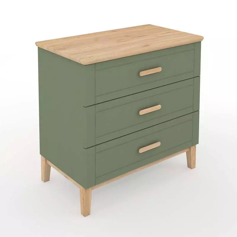 Chest 3 Drawer Two Tone Matt Dark Olive Green and Solid Oak  3D model_0