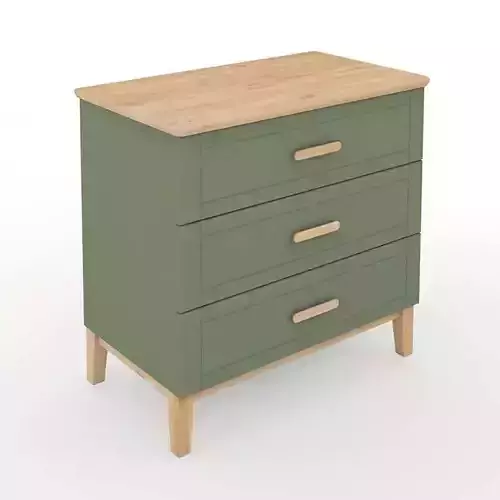 Chest 3 Drawer Two Tone Matt Dark Olive Green and Solid Oak 