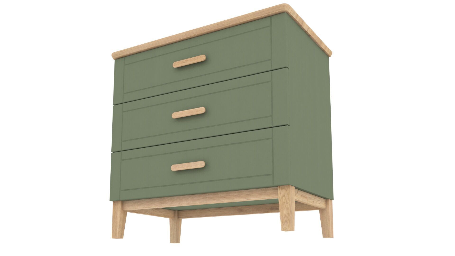 Chest 3 Drawer Two Tone Matt Dark Olive Green and Solid Oak  3D model_7