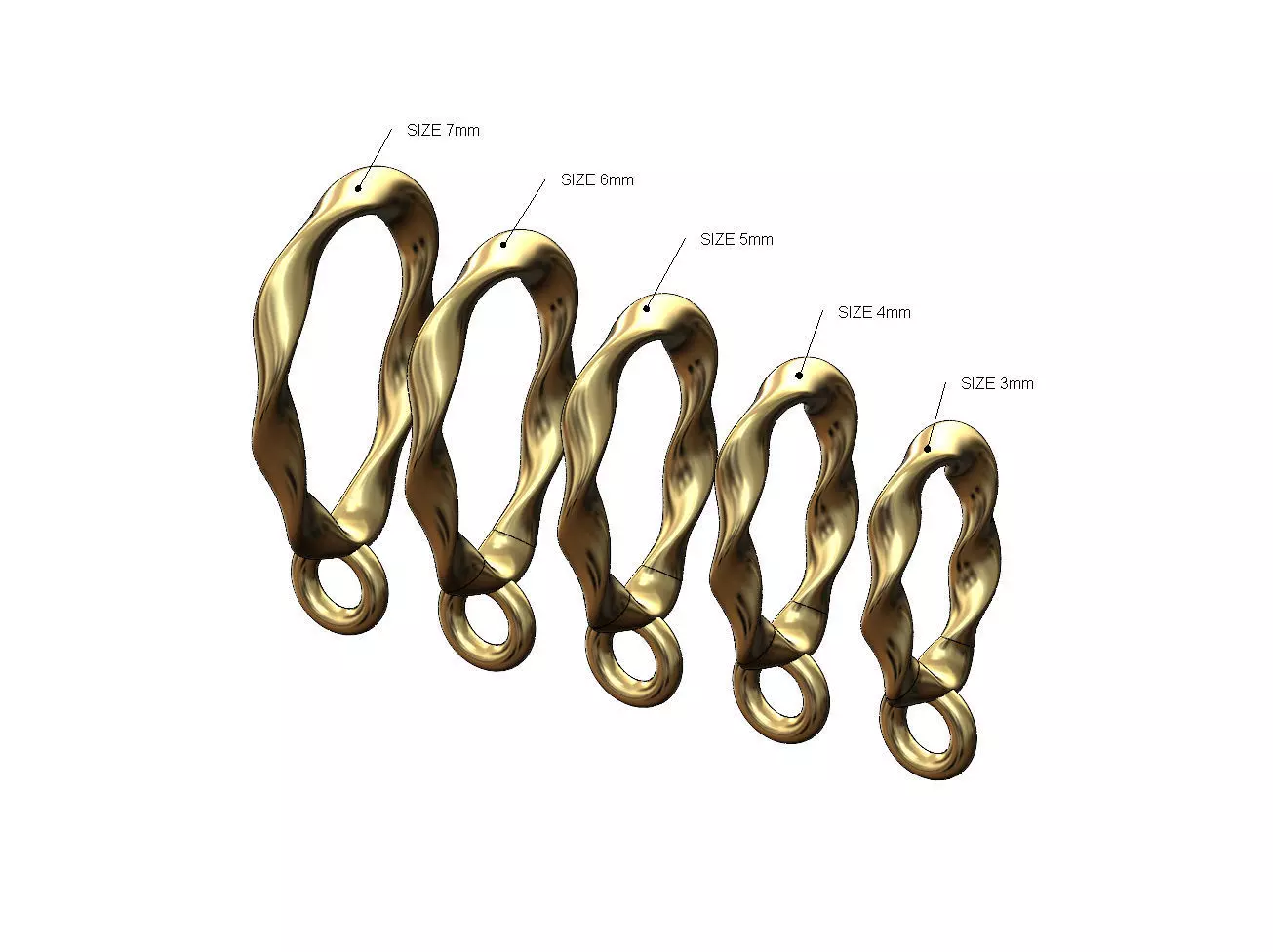 Oval section double twisted bail with loop 3D print model_0