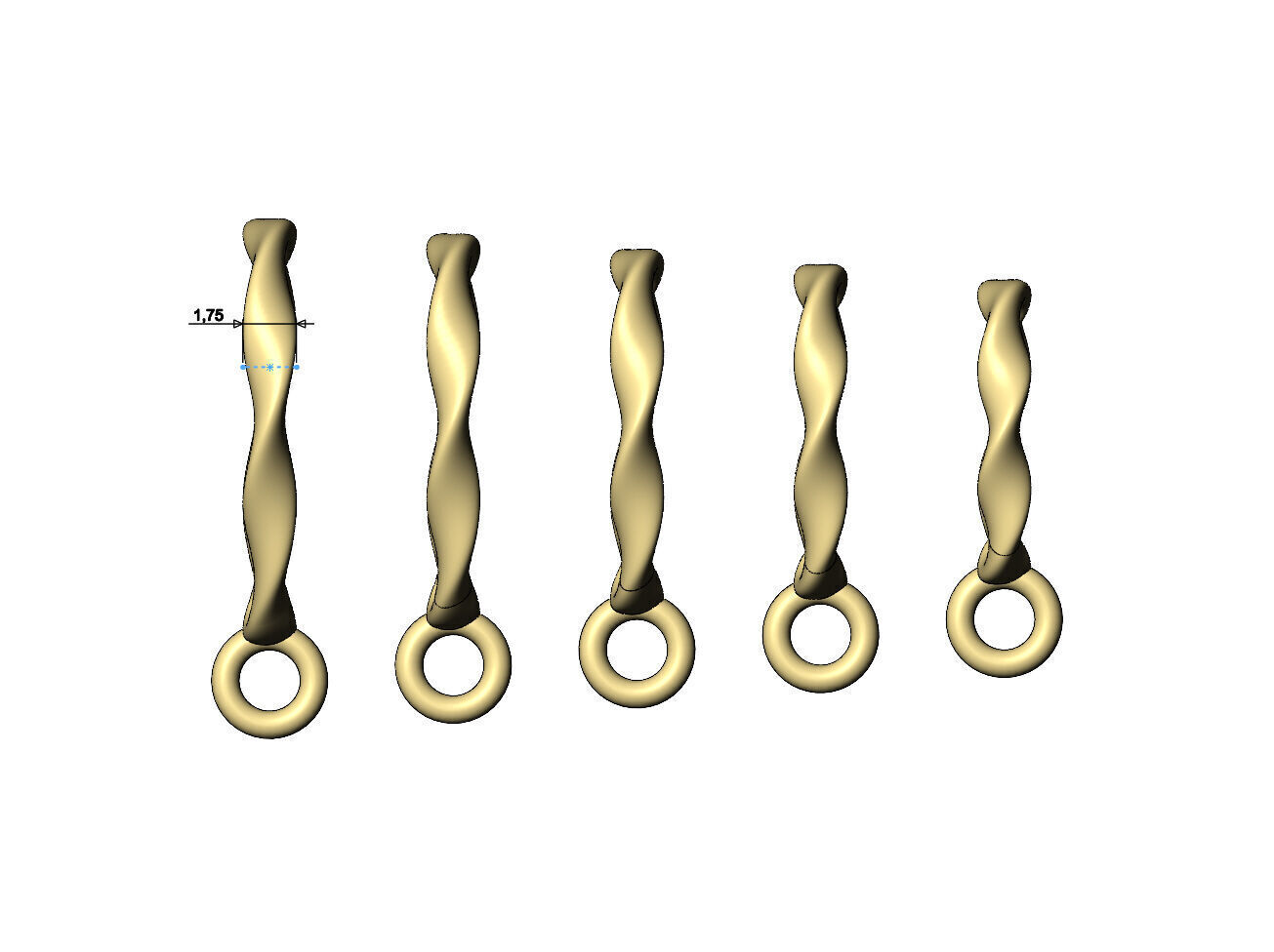 Oval section double twisted bail with loop 3D print model_7