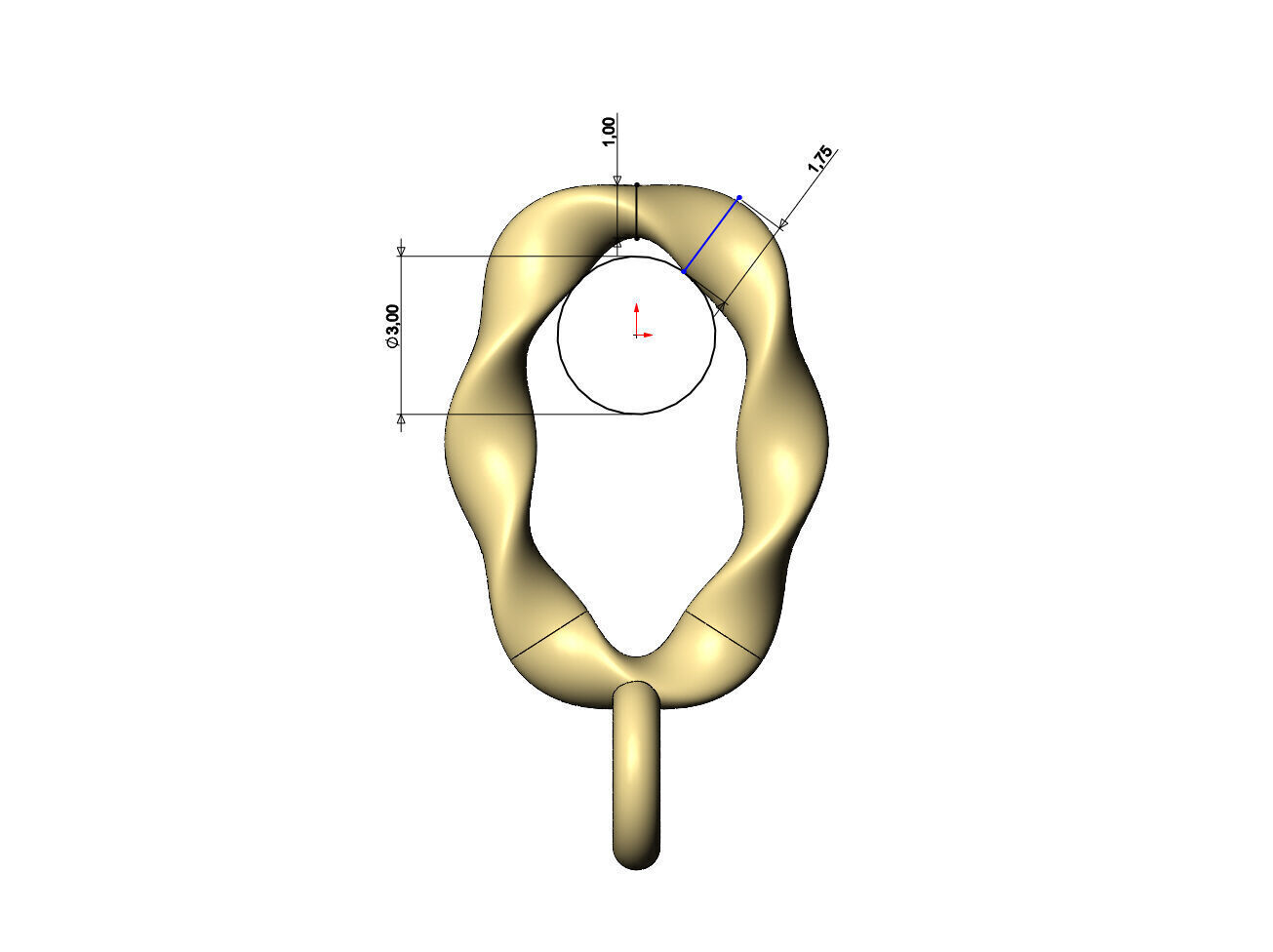 Oval section double twisted bail with loop 3D print model_9