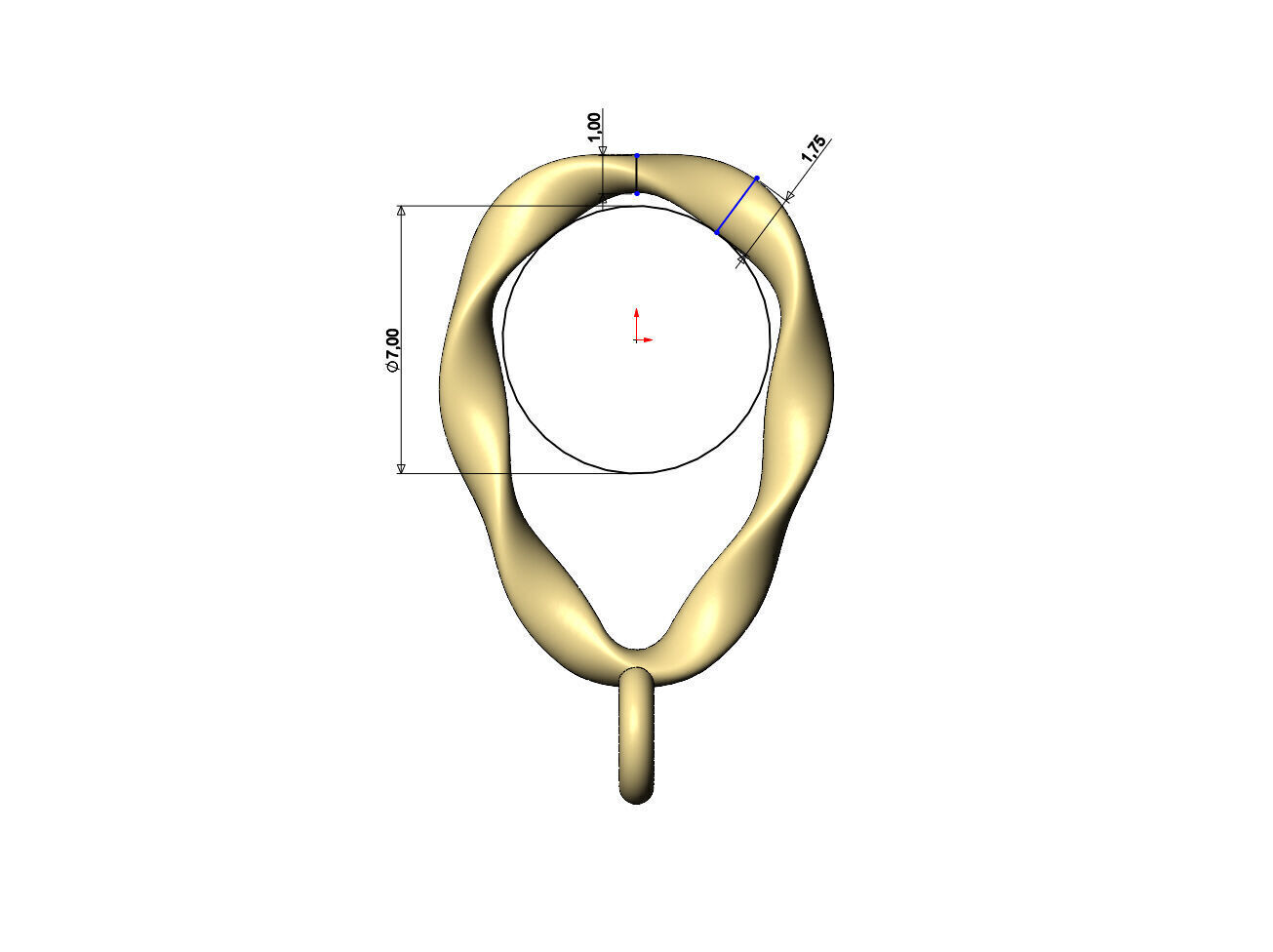 Oval section double twisted bail with loop 3D print model_8