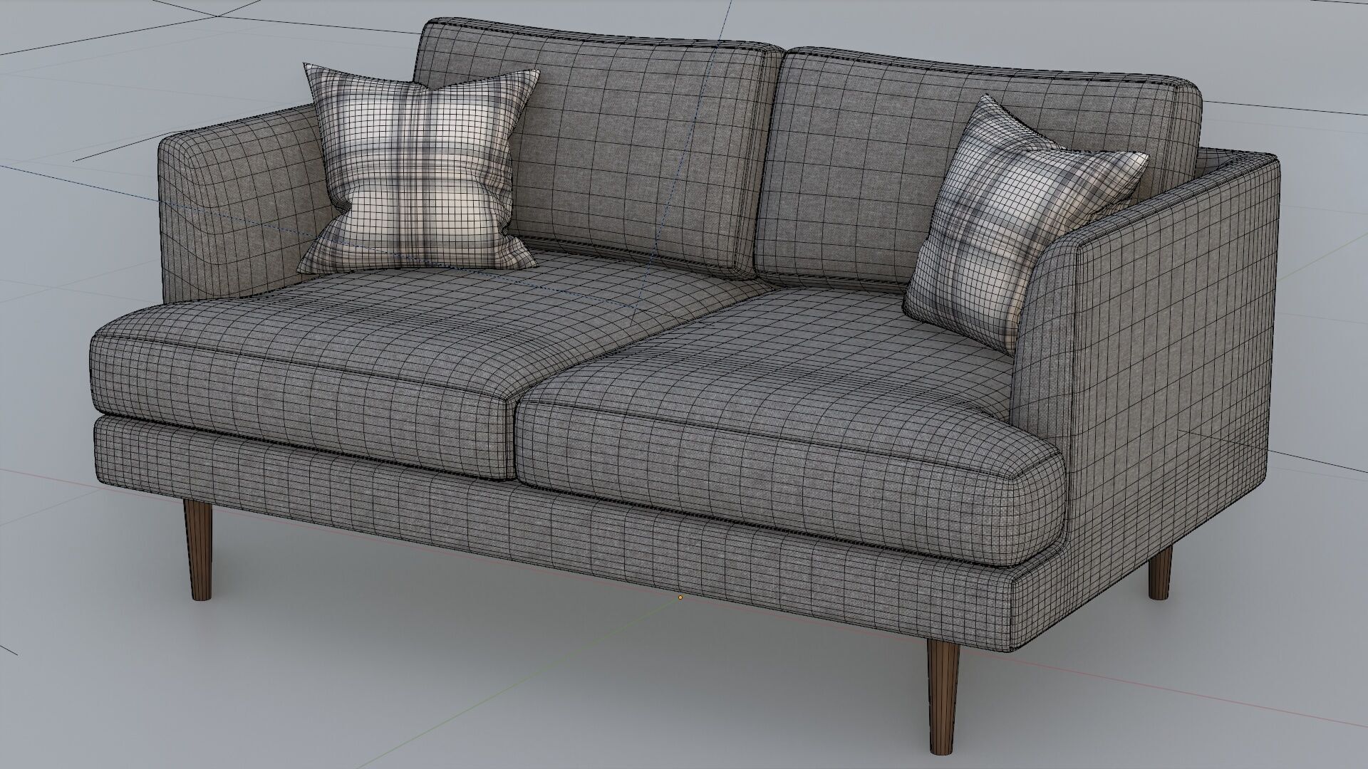 Fabric Loveseat with Pillows - Grey Fabric - 2 seat sofa chair 3D model_6