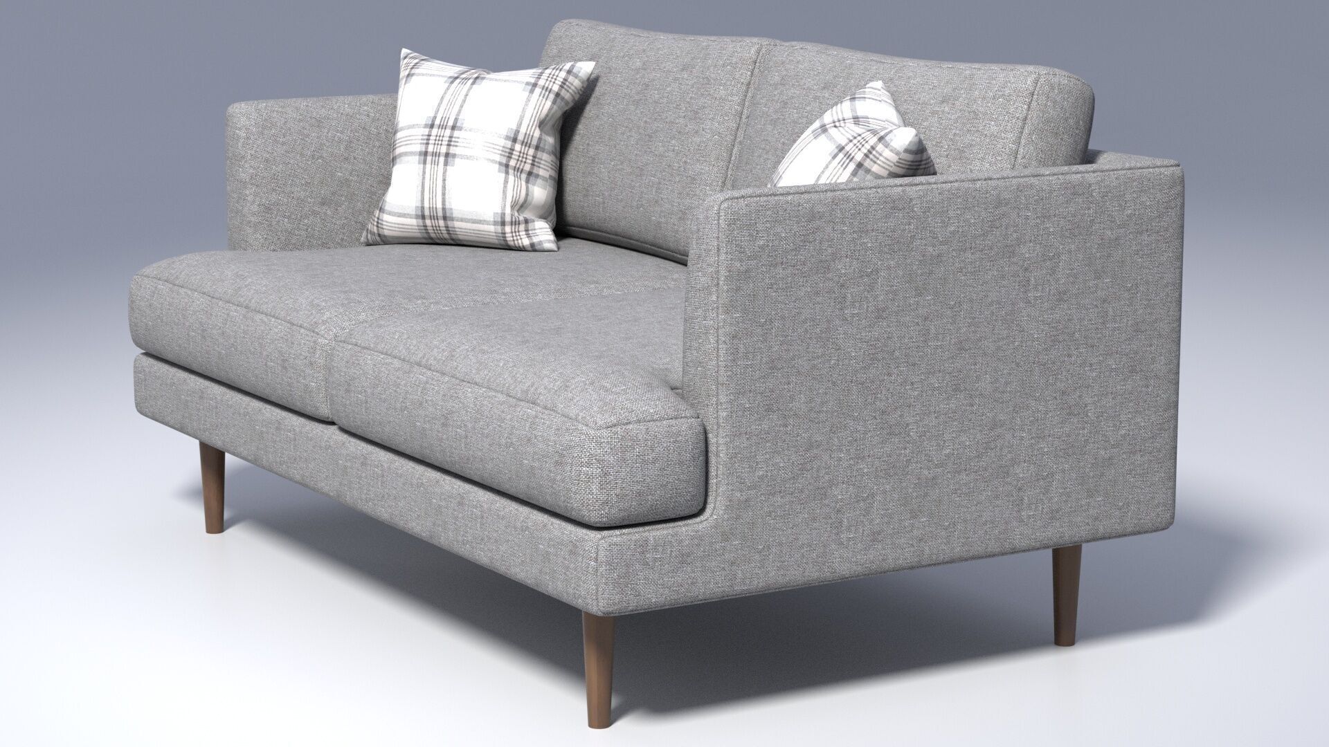 Fabric Loveseat with Pillows - Grey Fabric - 2 seat sofa chair 3D model_2