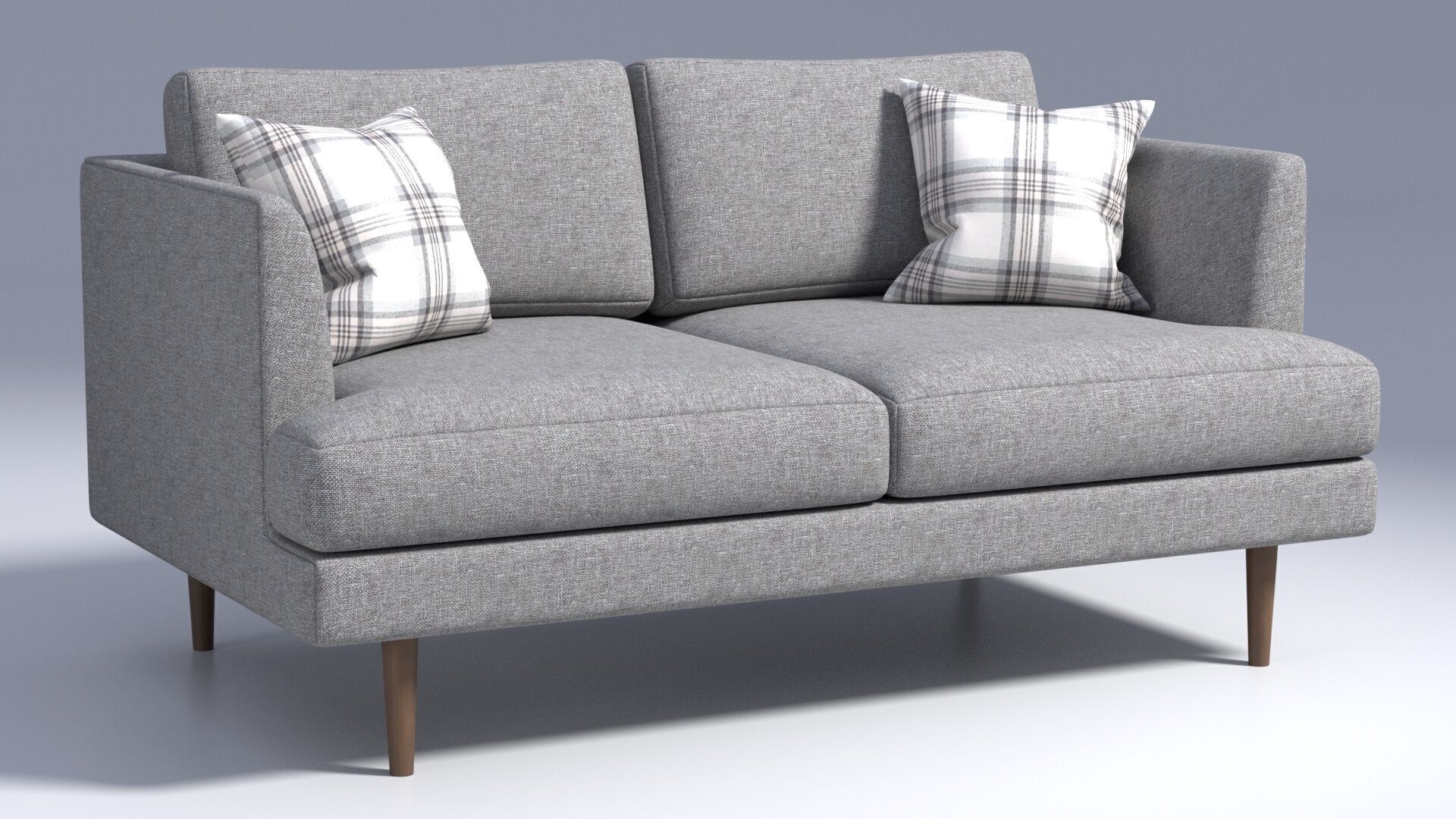 Fabric Loveseat with Pillows - Grey Fabric - 2 seat sofa chair 3D model_1