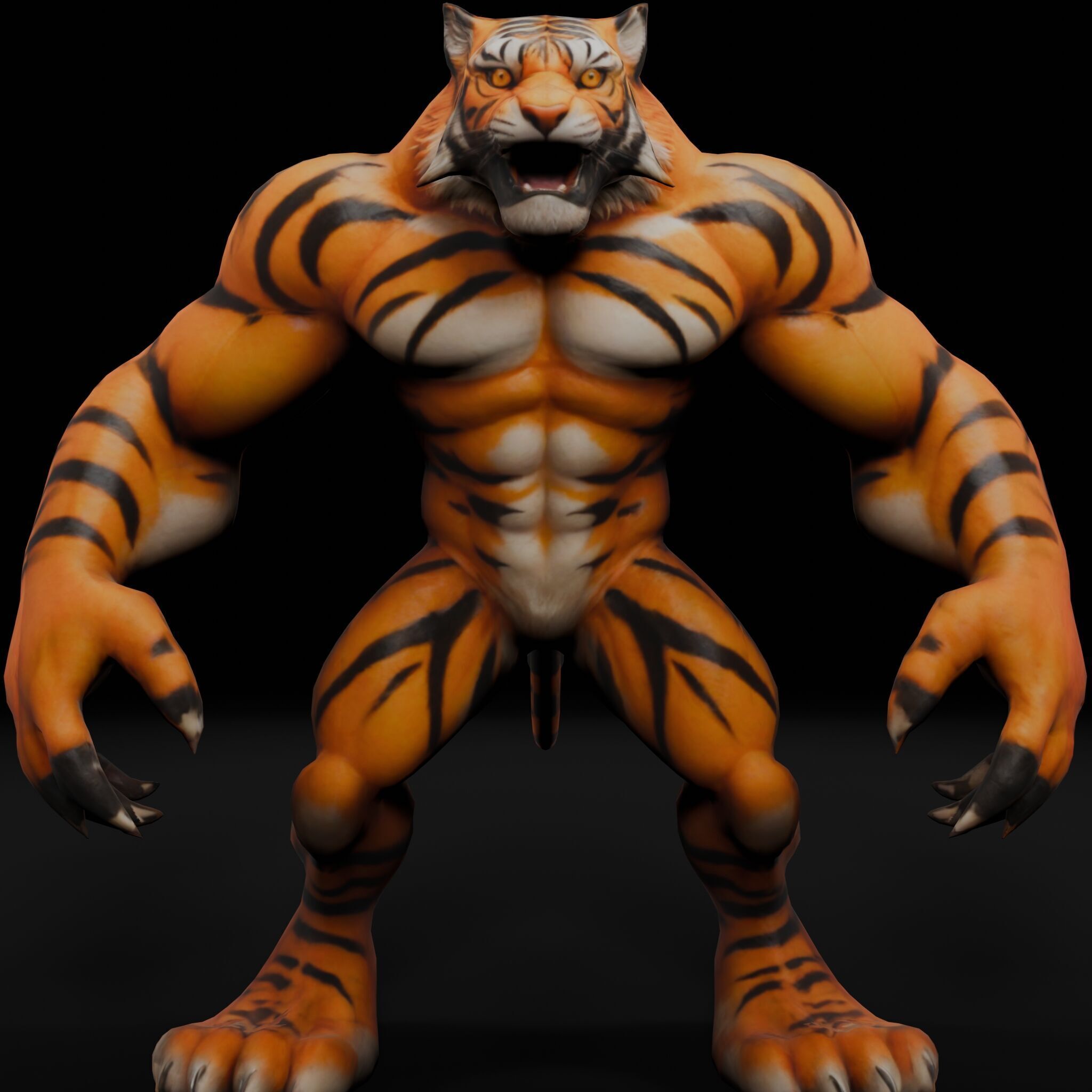 Anthropomorphic Rig-Ready Tiger - Low Poly Game Asset Low-poly 3D model_3