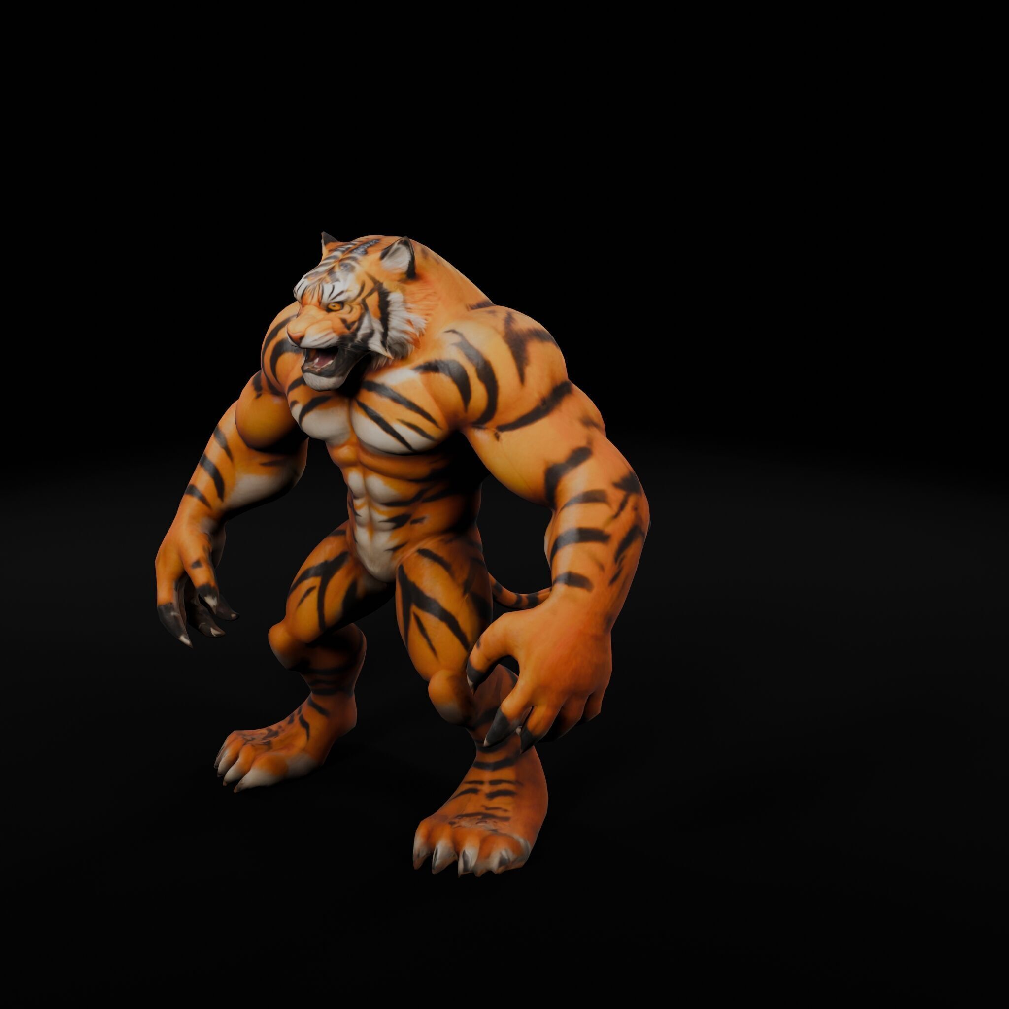 Anthropomorphic Rig-Ready Tiger - Low Poly Game Asset Low-poly 3D model_1