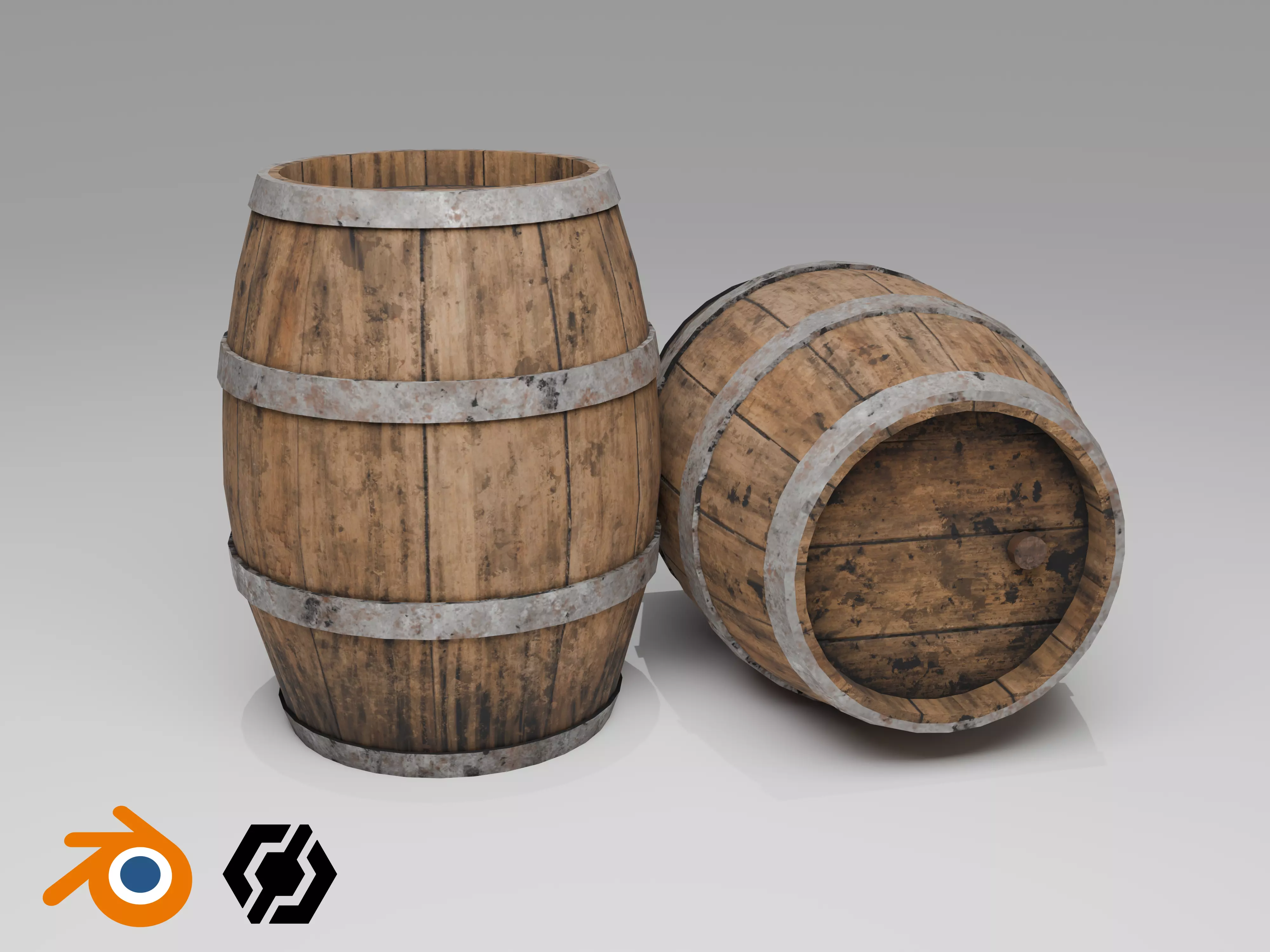 Wooden Barrel Low-poly 3D model_0