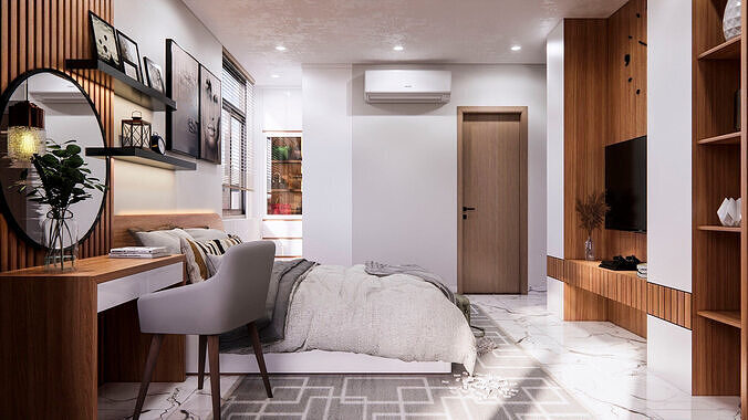 Interior Bedroom Low-poly 3D model