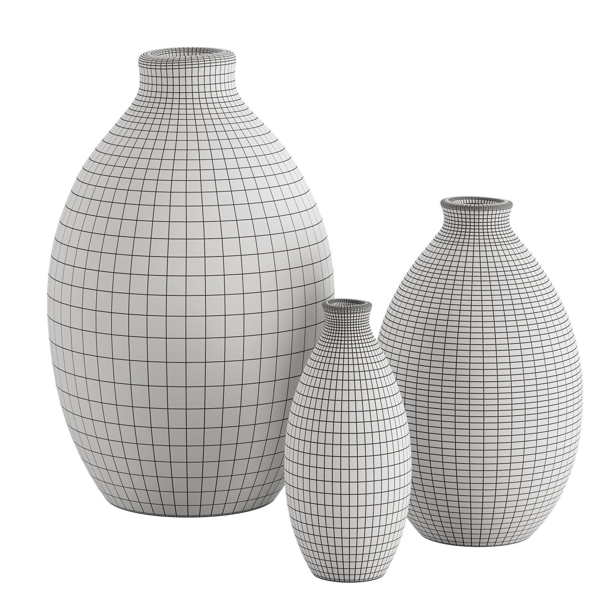 Matte Teardrop Vase Set Of 3 3D model_4