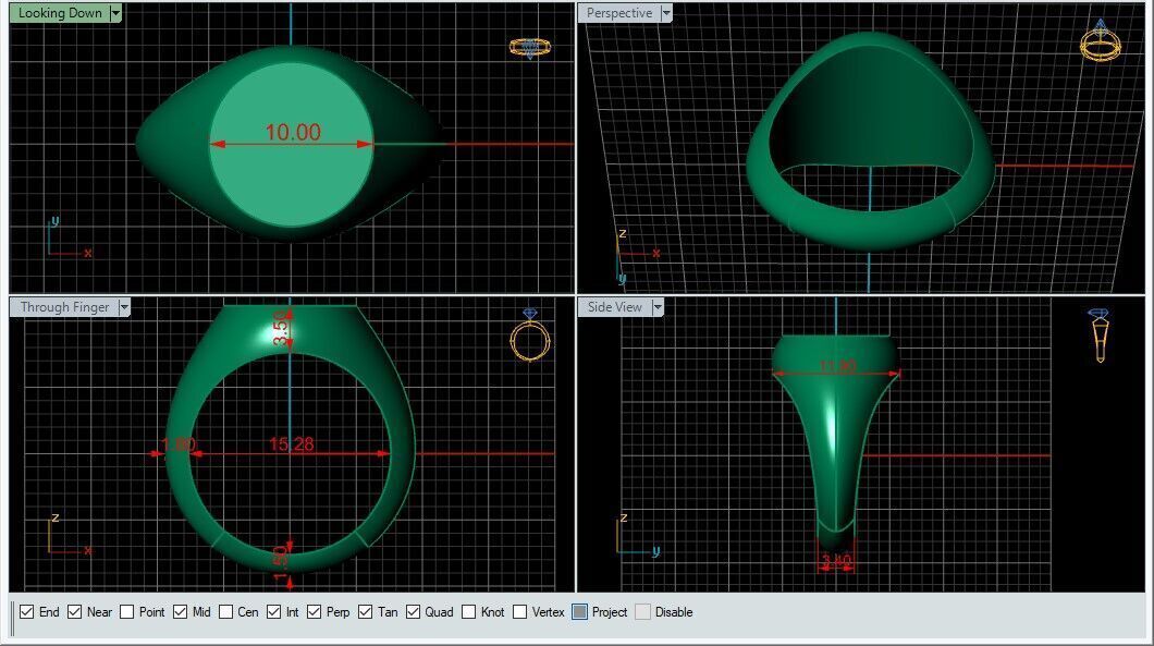 Round signet Ring Base 10mm top in All sizes 157-MWC 3D print model_2