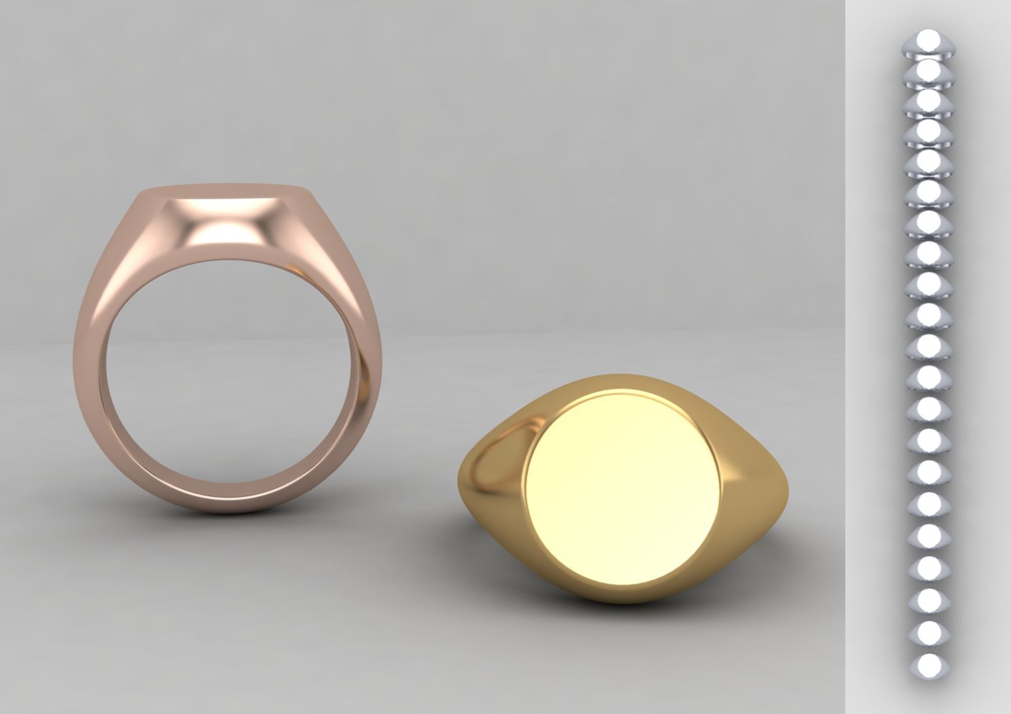 Round signet Ring Base 10mm top in All sizes 157-MWC 3D print model_1
