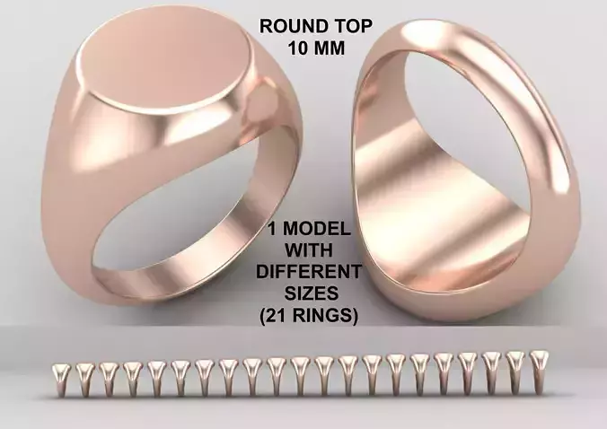 Round signet Ring Base 10mm top in All sizes 157-MWC 3D print model