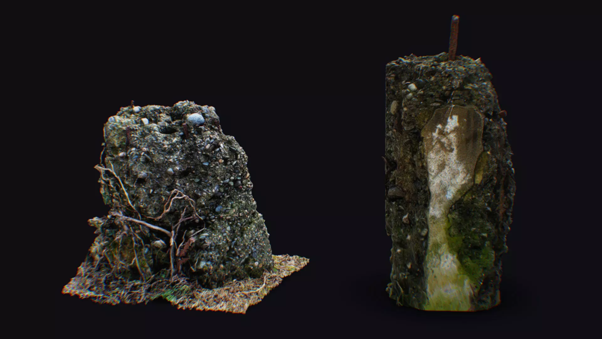 Old Remain Pillar Covered Moss Roots Beam Concrete Rustic Pole 3D model