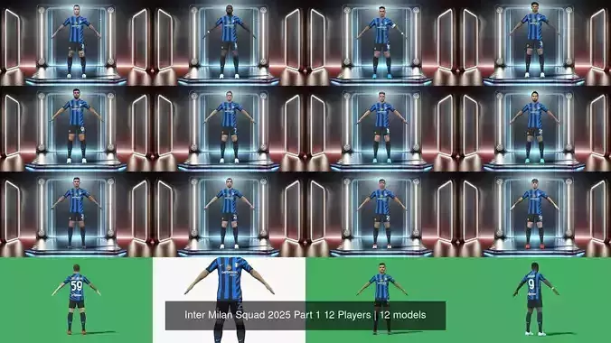 Inter Milan Squad 2025 Part 1 12 Players 3D Model Collection