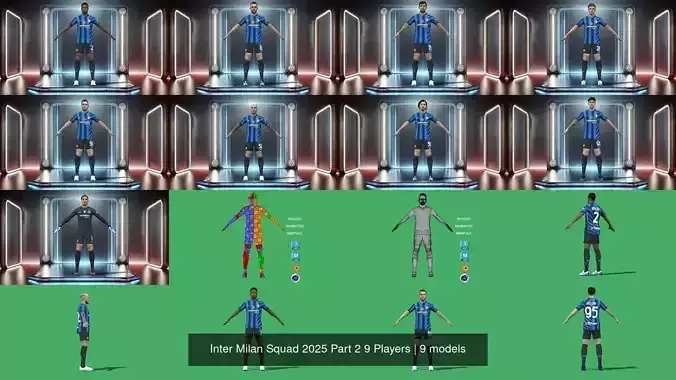 Inter Milan Squad 2025 Part 2 9 Players 3D Model Collection