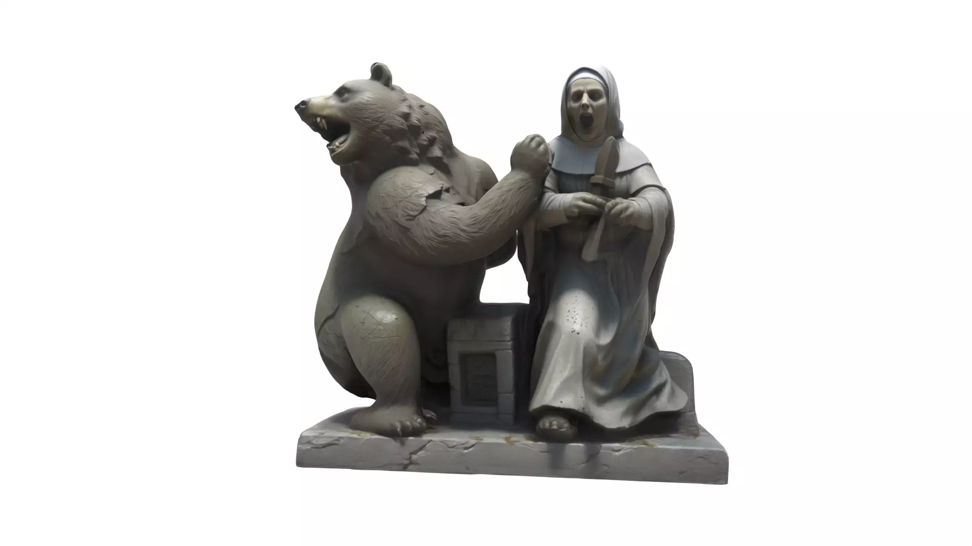 woman with bear statue 04 Low-poly 3D model_0